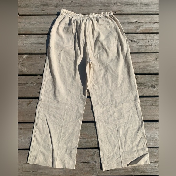 Zara Beige Linen Blend Wide Leg Drawstring Pants - Size Large - Picture 5 of 9